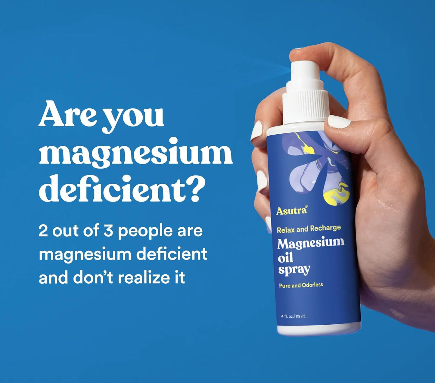 ASUTRA Magnesium Oil Spray, 4 fl oz (Pack of 2)- Topical Magnesium, Rapid Absorption, Pure, Odorless and Non-Greasy, Magnesium Derived from Zechstein Seabed