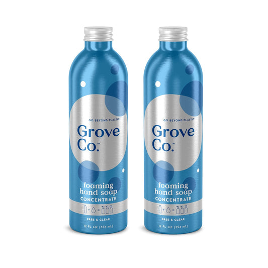 Grove Co. Hydrating Foaming Hand Soap Refills (2 x 12 Oz), Moisturizing Hand Wash, Fragrance-Free, No Plastic or Parabens, Cruelty Free, Free & Clear Unscented (Pack of 2)