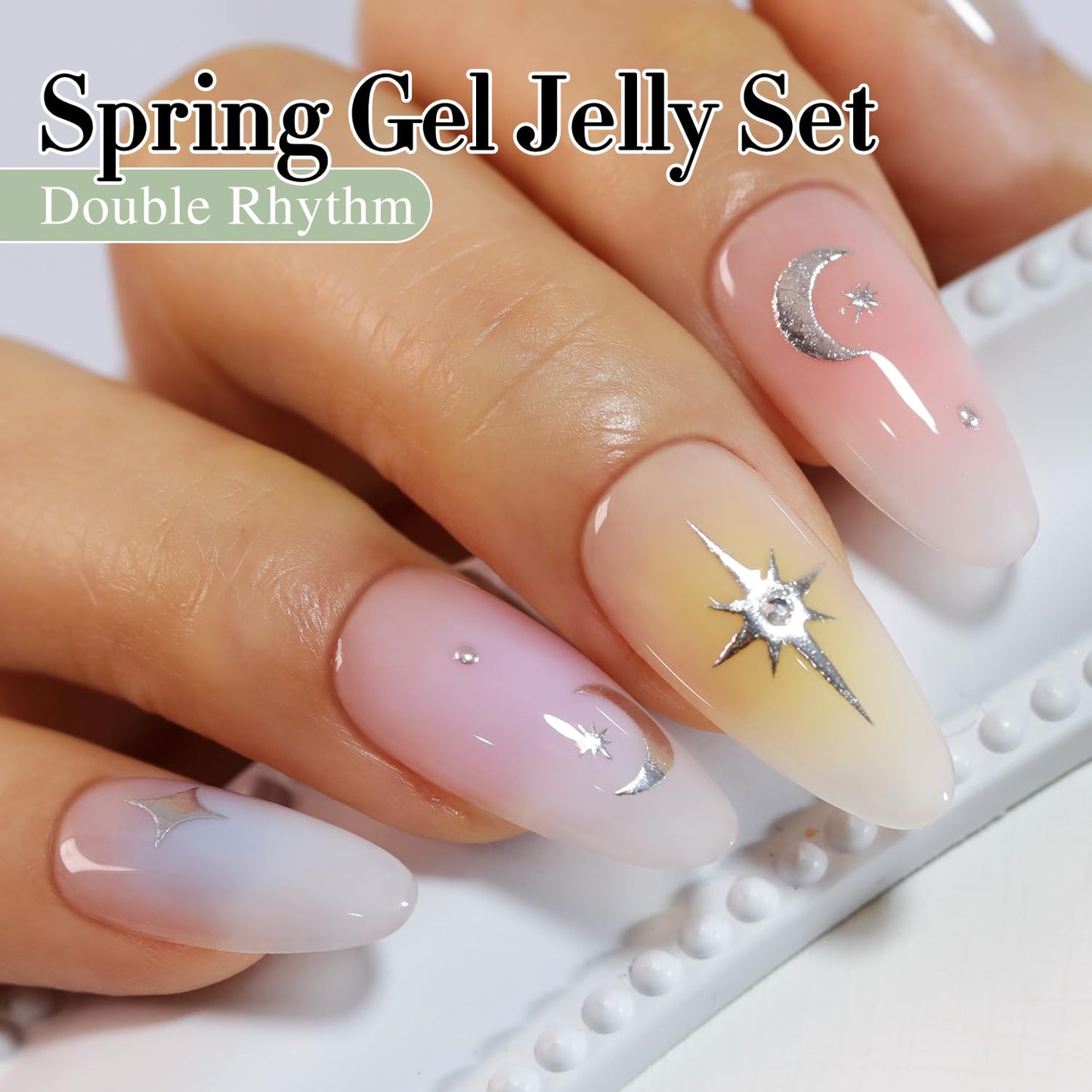 Double Rhythm Gel Nail Polish Set of 6 Colors Baby Light Pastel Milky Nail Polish Starter Kit Art DIY Salon Home (Jelly Sheer White Lilac Blue Pink Yellow Green,Kit 1)
