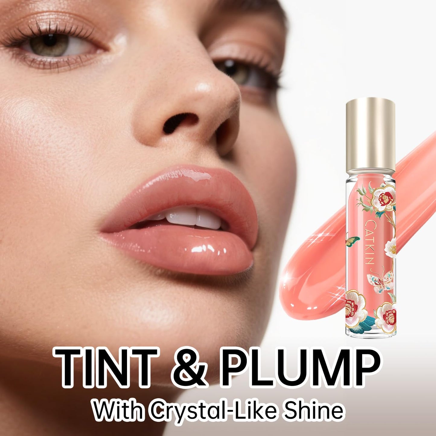 Catkin Lip Plumper Gloss, Tinted Lip Serum with Hyaluronic Acid & Jojoba Oil, Non-sticky Volumizing Hydrating Formula for a High Shine Maximum 3D Look, Plump & Soft Lips 0.12 Fl Oz - C08 Fire Opal