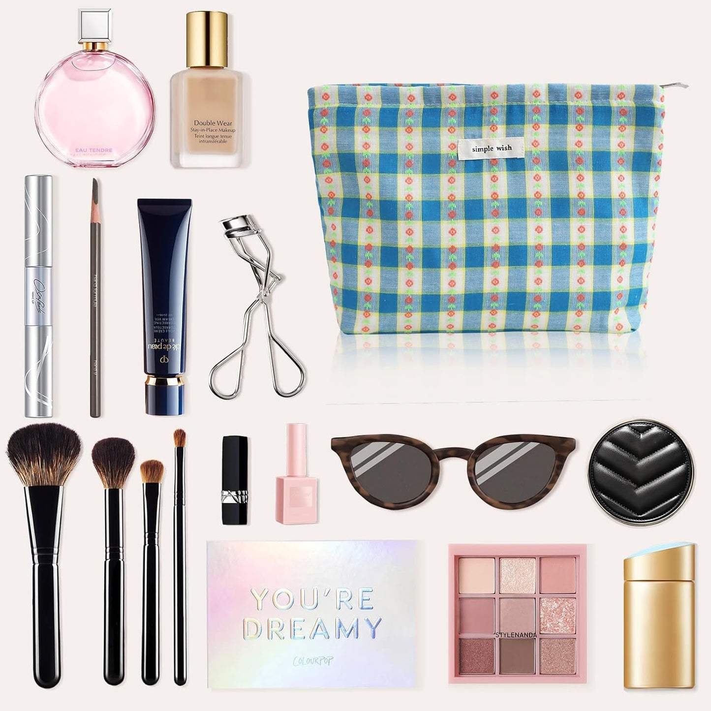 Wudygirl Cute Makeup Bag Large Capacity Cosmetic Bag Aesthetic Floral Makeup Pouch for Women Make up Organizer Pencil Pouch Portable Toiletry Bag Zipper (Blue Floral)