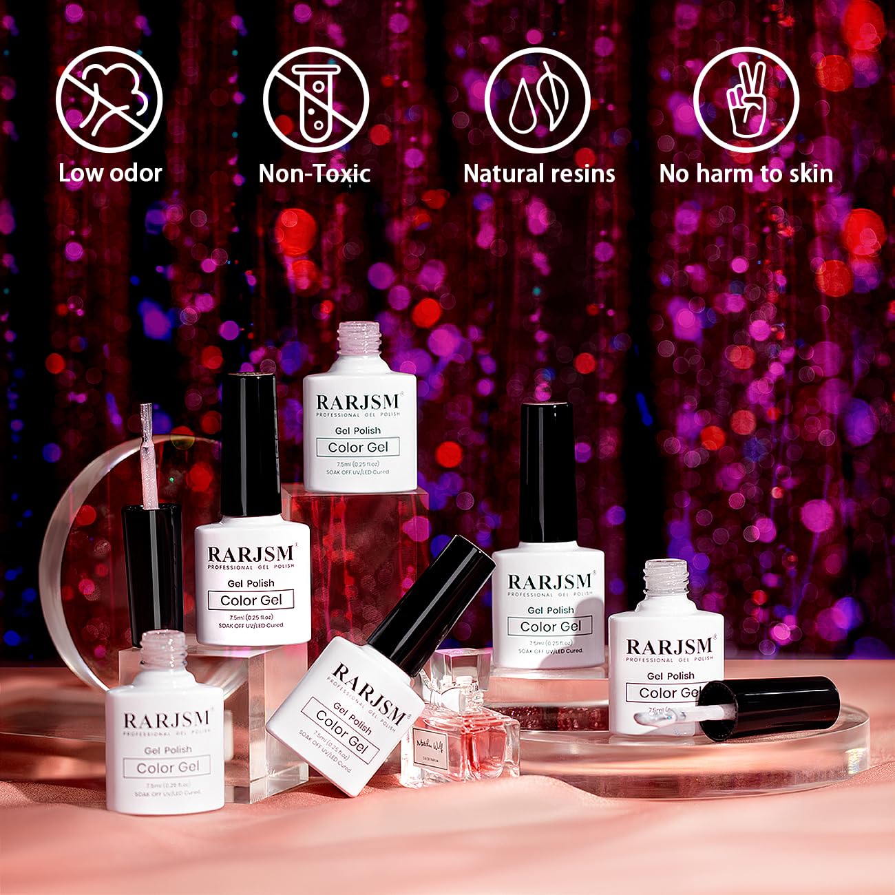 RARJSM Nude Glitter Gel Nail Polish 6pcs Set Sparkly Rainbow Shimmery Nail Gel Polish Iridescent Pigment Jelly Sheer Gray Pink Milky Peach Purple Translucent Natural Skin Tone Color 7.5ml Soak off