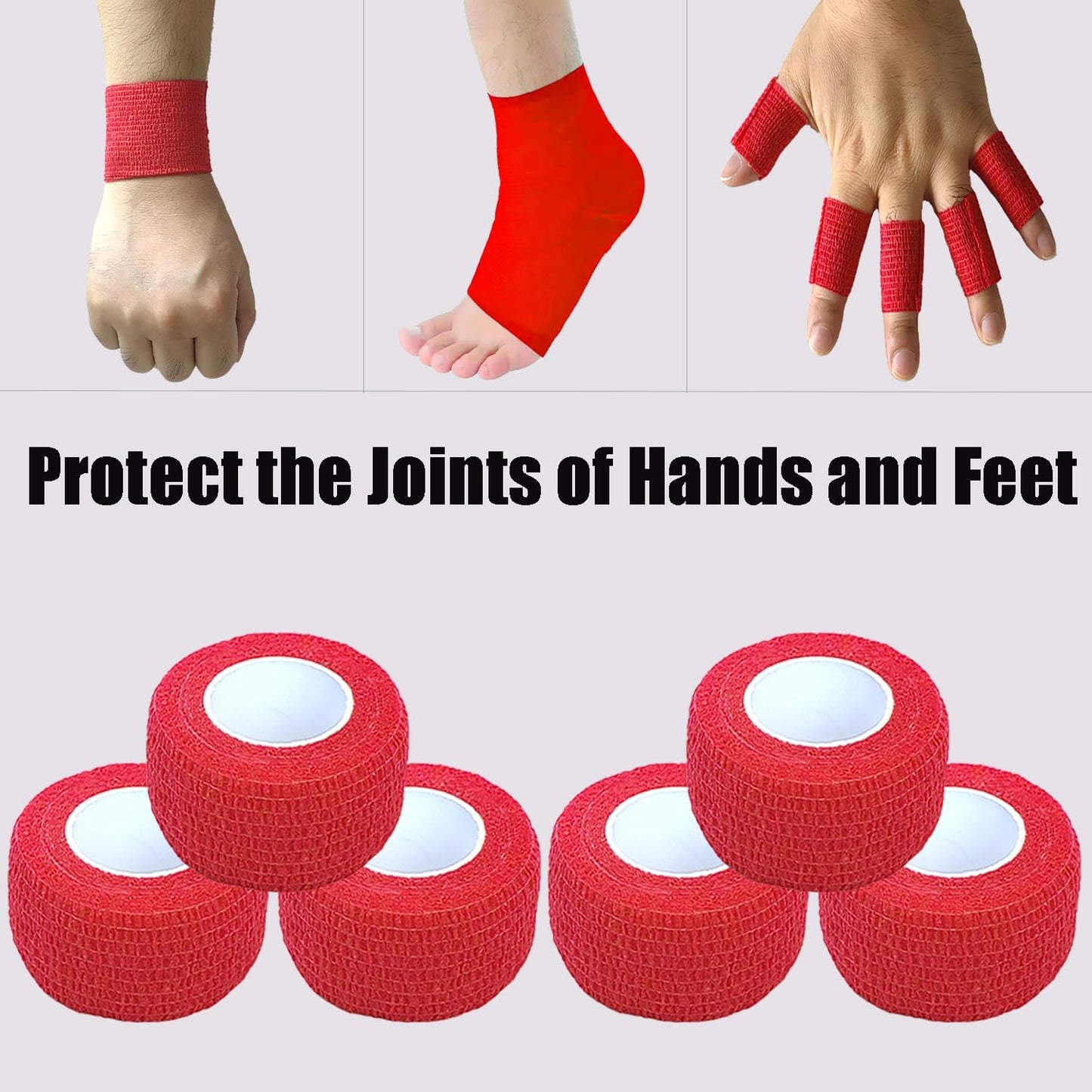 Hysiwen 6 Pack 1" x 5 Yards Self Adhesive Bandage Breathable Cohesive Wrap Self Adherent Vet Tape Self Stick Bandage Wrap for Sports, Athletic, Wrist, Ankle(Red)