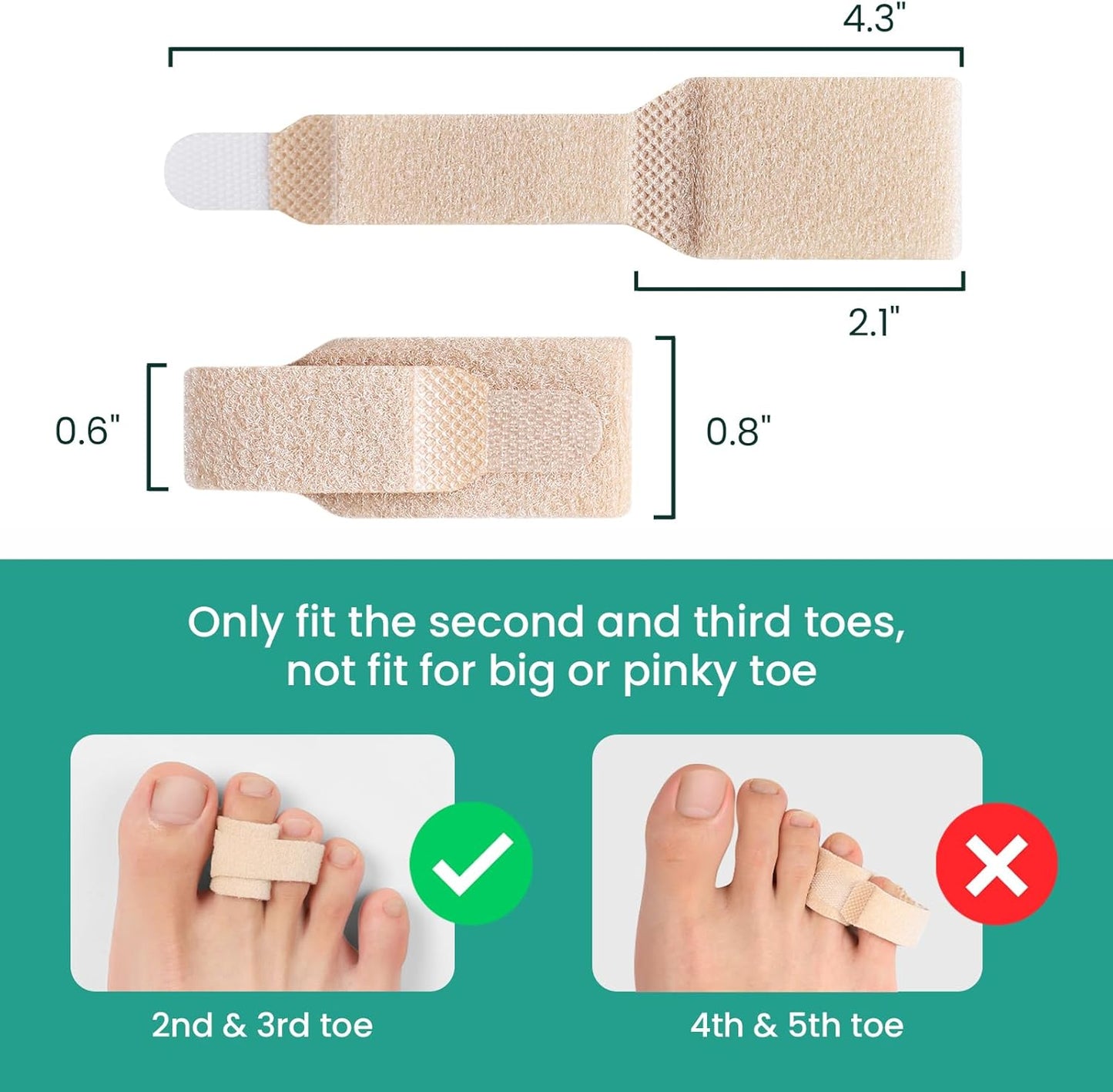 Welnove Hammer Toe Straightener - 8 Pack Broken Toe Wraps - Hammer Toe Corrector for Women - Toe Splints for Crooked Toes, Curled Toes, Bent Toes - (Large, Beige)