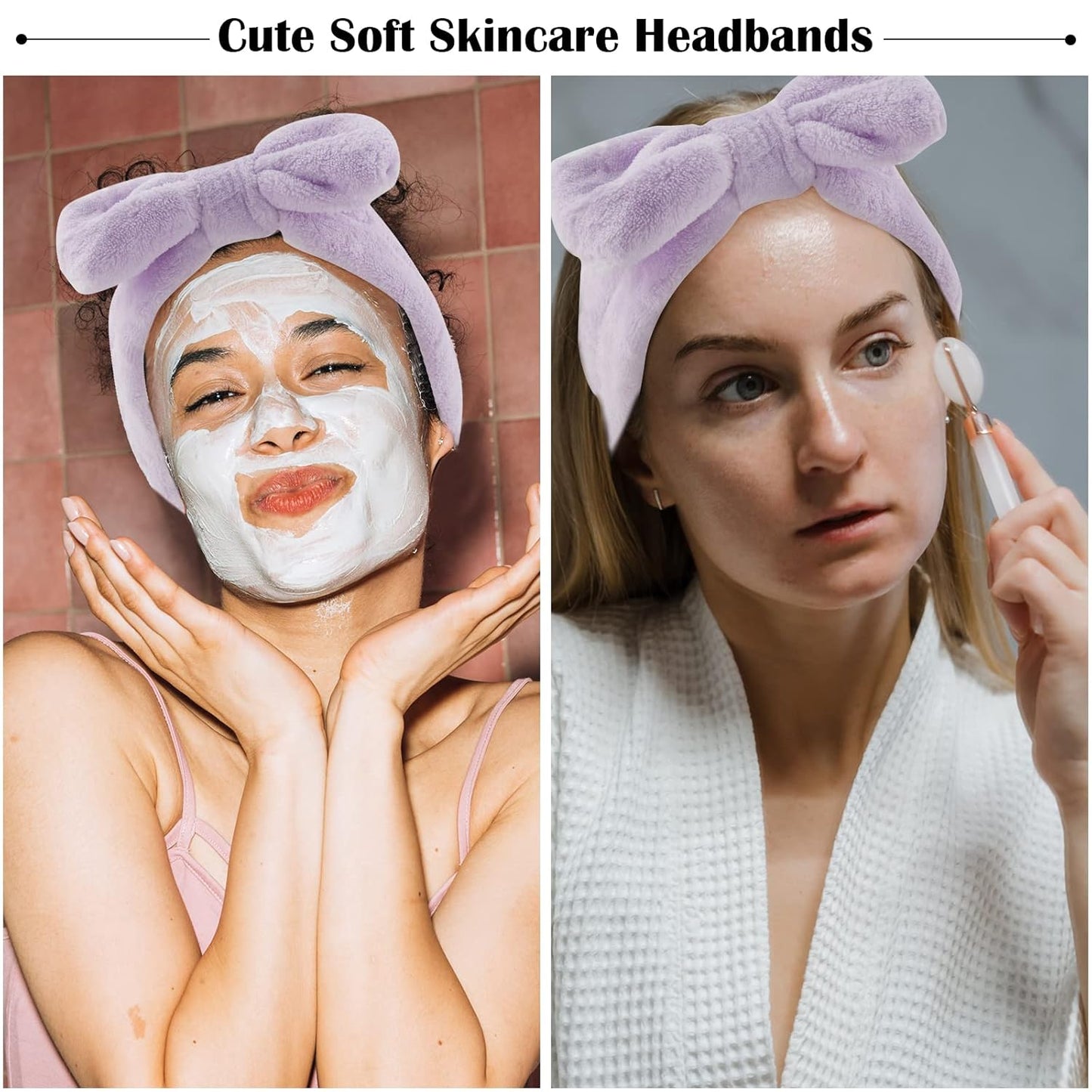 Ondder Spa Headband for Washing Face 8 Pack Purple Skincare Headbands for Women Girls Terry Cloth Cute Bow Head Bands