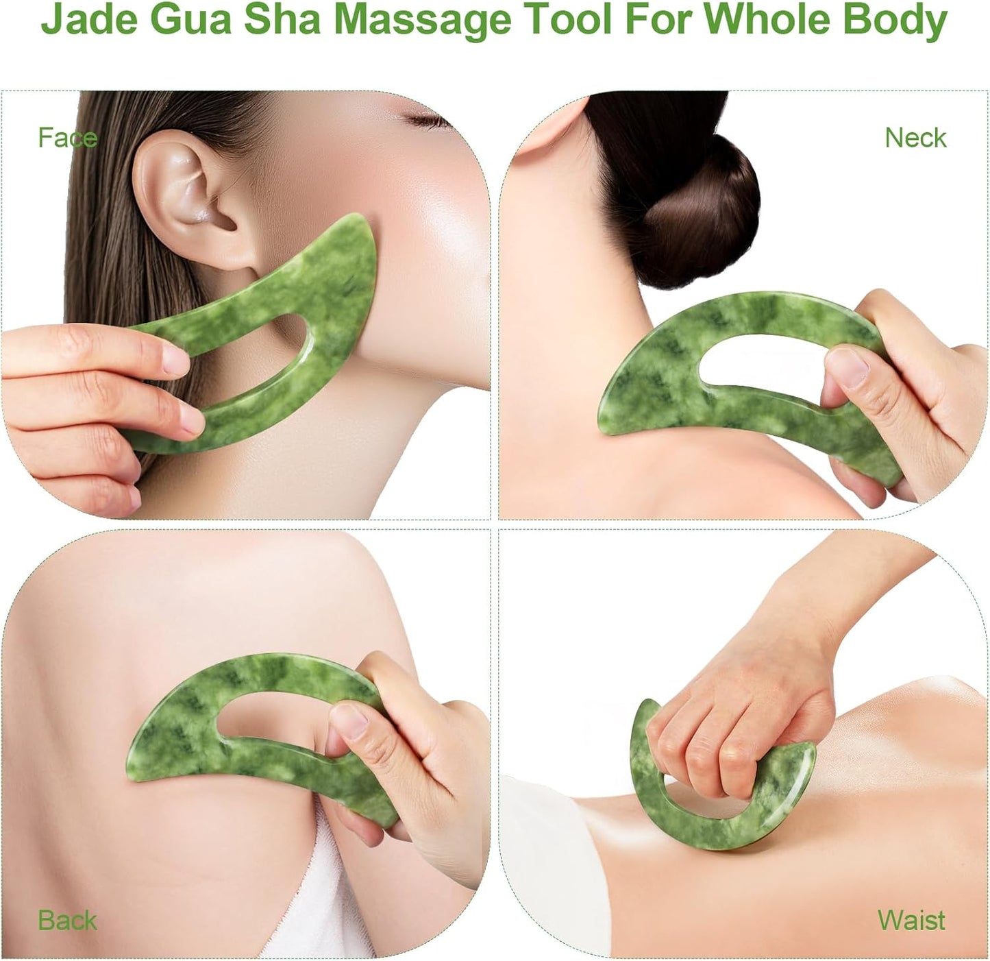 airogym Jade Stone Gua Sha Massage Tool, 4 Pcs Transparent Massage Cupping Facial Cups, Body GuaSha Cupping Tool Muscle Scraping Massage Facial Anti Cellulite Tools for Neck Face, Lymphatic Drainage