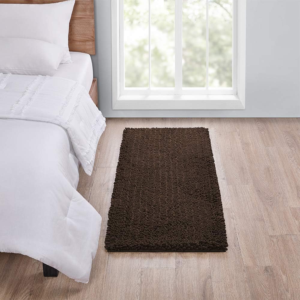 Walensee Large Bathroom Rug Non Slip Bath Mat (72x24 Inch Brown) Water Absorbent Super Soft Shaggy Chenille Machine Washable Dry Extra Thick Perfect Absorbant Best Plush Carpet for Shower Floor