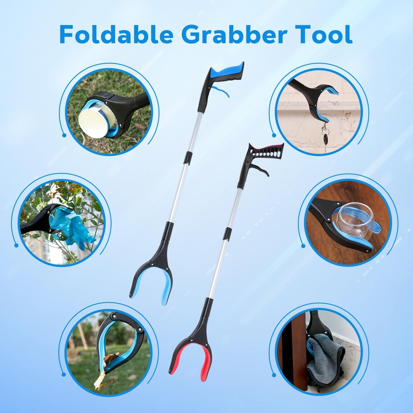 Grabber Reacher Tool - 32” Extra Long Foldable Gripper and Reaching Tool - Heavy Duty Pick Up Stick Grabbers for Seniors, Trash, Surgery Recovery Must Haves Gifts (Blue+Orange 2P)