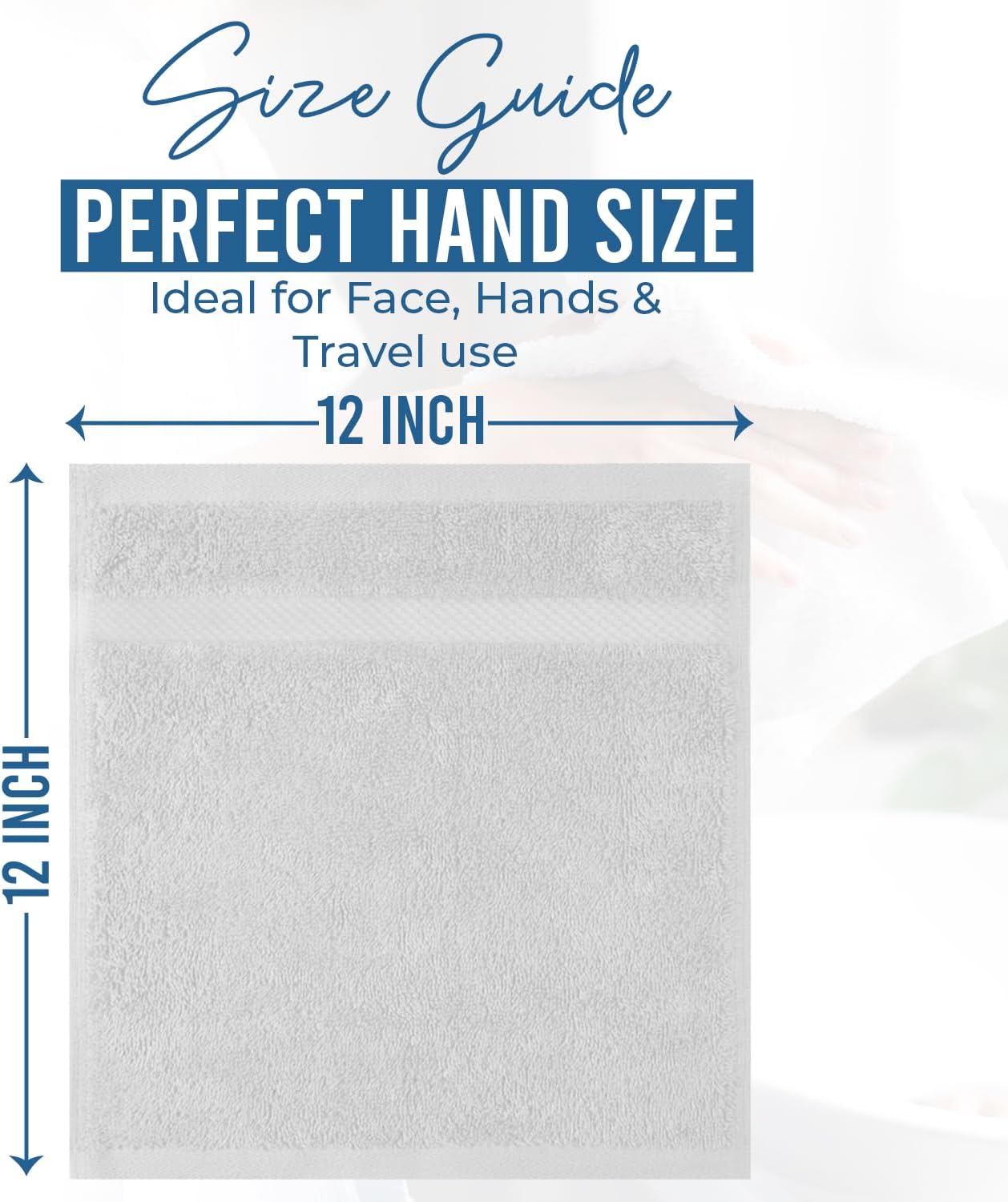 DAN RIVER 12-Pack Premium 100% Cotton White Face Towels – Reusable Face Towel Set, Soft & Absorbent Wash Cloths for Bathroom & Body – Hand and Face Towels, 550 GSM (12x12 in)