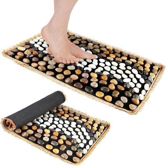 Pebbles Massage Mat, Reflexology Foot Massager, Cobblestones Foot Acupressure Pad for Tired Feet Relaxation (23.6"×15.7")
