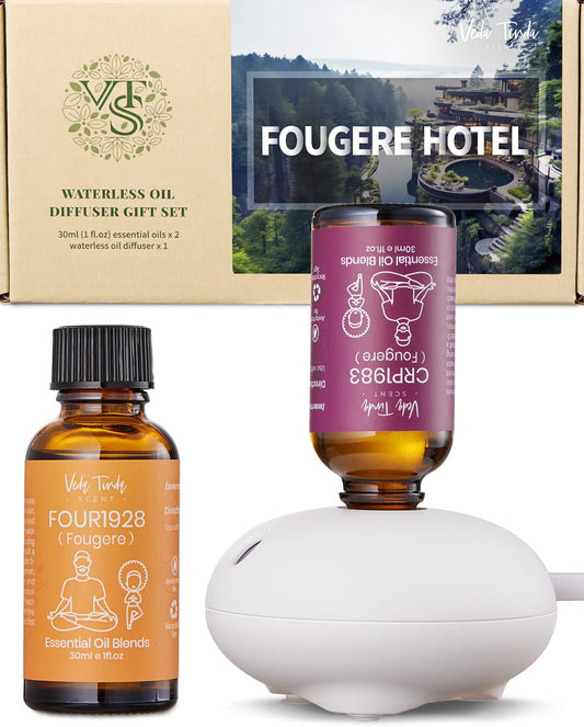 VTS Hotel Scent Essential Oils with Waterless Diffuser, Premium Gift for Women, Couples, Friends (1 fl.oz Fougere Hotel Fragrance Oil x 2 & Portable Diffuser)
