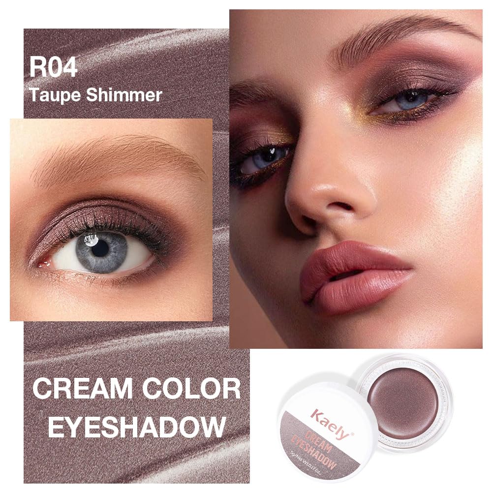 evpct Single Cream Eye Shadow Palette Pot Makeup for Older Women, Taupe Mauve Shimmer Glitter Metallic Monochrome Cream to Powder Eyeshadow Palette Eye Brightener, High Pigment Waterproof Blendable