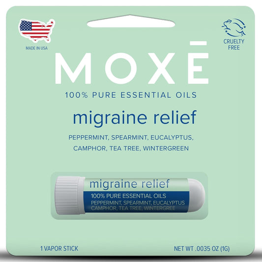 MOXE Migraine Relief Nasal Inhaler, Essential Oils for Headaches & Tension Relief, Portable Aromatherapy, Easy-to-Use, Pure & Undiluted, Peppermint, Spearmint, Eucalyptus, Tea Tree, USA Made, 1 Pack