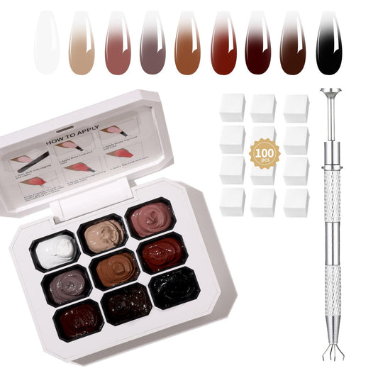 9 Colors Set Ombre Gel Nail Polish,Ombre Paint Nail Gel for Nails with 100Pcs Nail Sponges for 3D Nail Art in Salon or Home Use(omber-01)