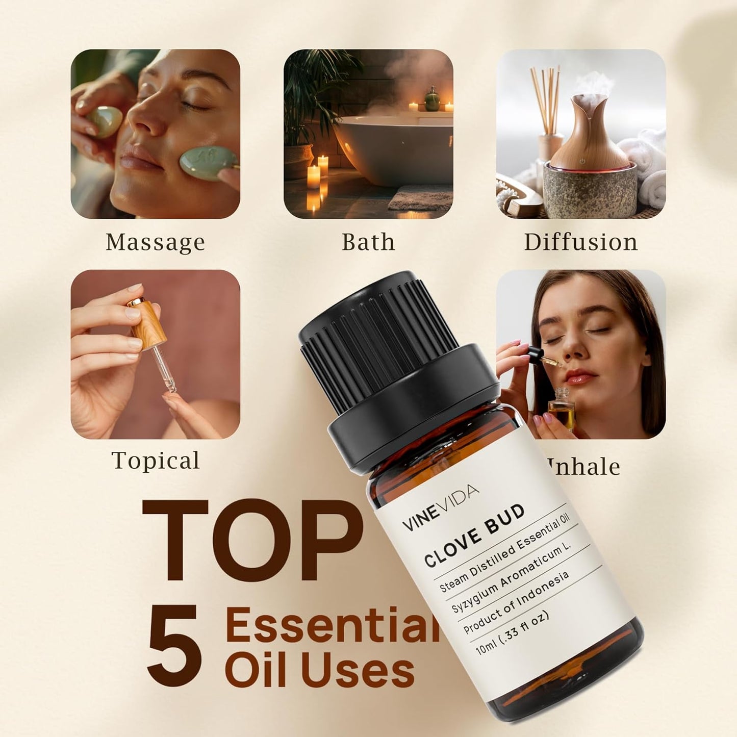 VINEVIDA Clove Essential Oil - Undiluted Clove Oil - Candle Scent - DIY Candle Scents - 10 mL for Candlemaking, Soap Making, Safe for Skin