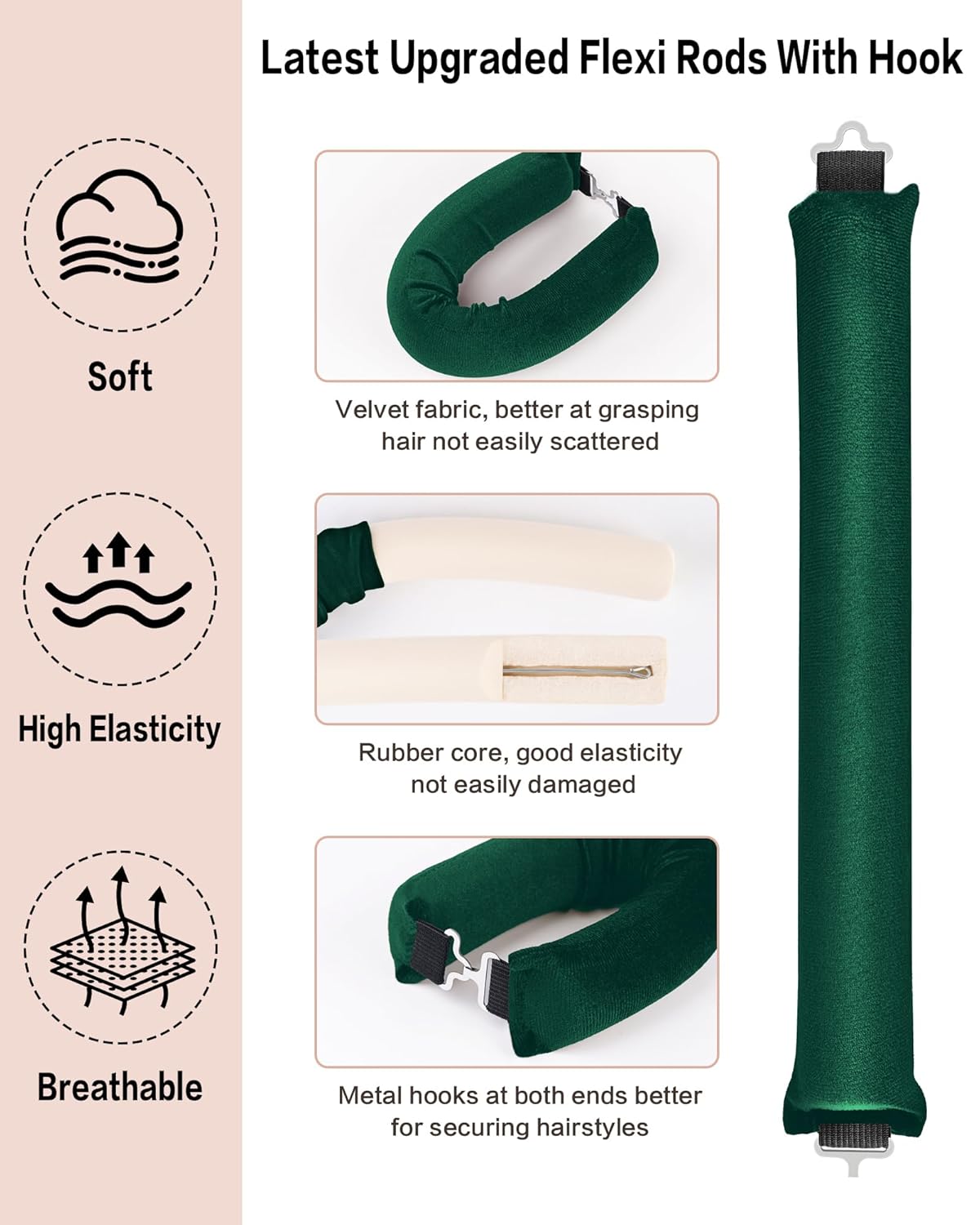 Heatless Curls Overnight Hair Curler - 4 Pcs Curling Rod to Sleep In, Velvet Hair Rollers with Satin Hair Scarf