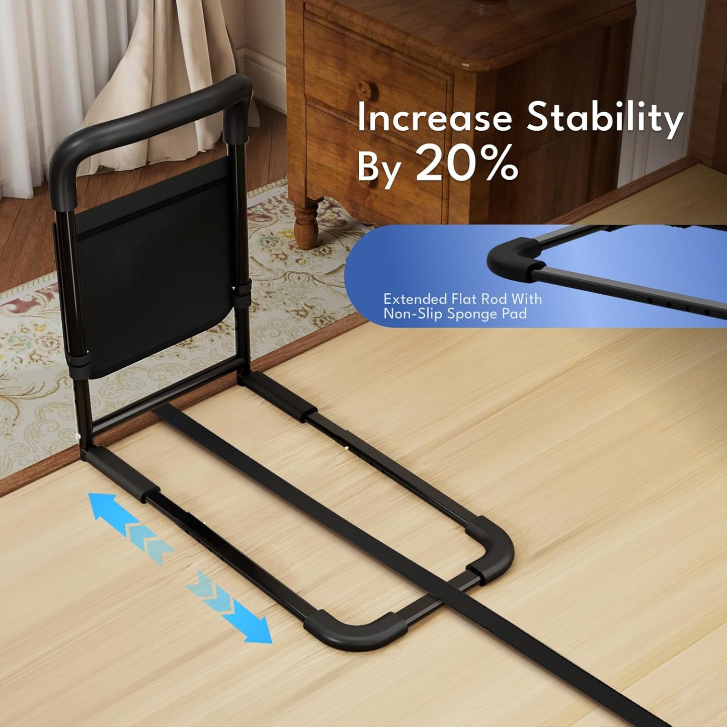 Bed Rails for Elderly Adults Safety, 350lbs Heavy Duty Bedside Assist Rail with Motion Light, Bed Safety Cane with Storage Pocket & Fixing Strap, Fit King/Queen/Full/Twin & Adjustable Bed (Black)