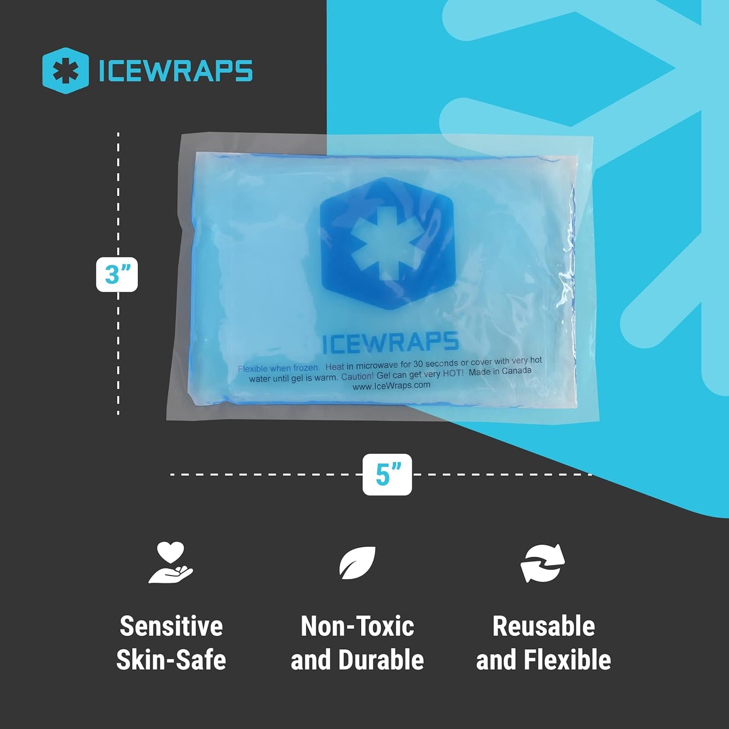 ICEWRAPS Hot & Cold Ice Packs - 3 x 5 in. Soft Gel Ice Packs – Reusable for Injuries Headaches, Joints, Fevers, & More – Made of Pro-Grade, Puncture-Proof Material (60 Packs)