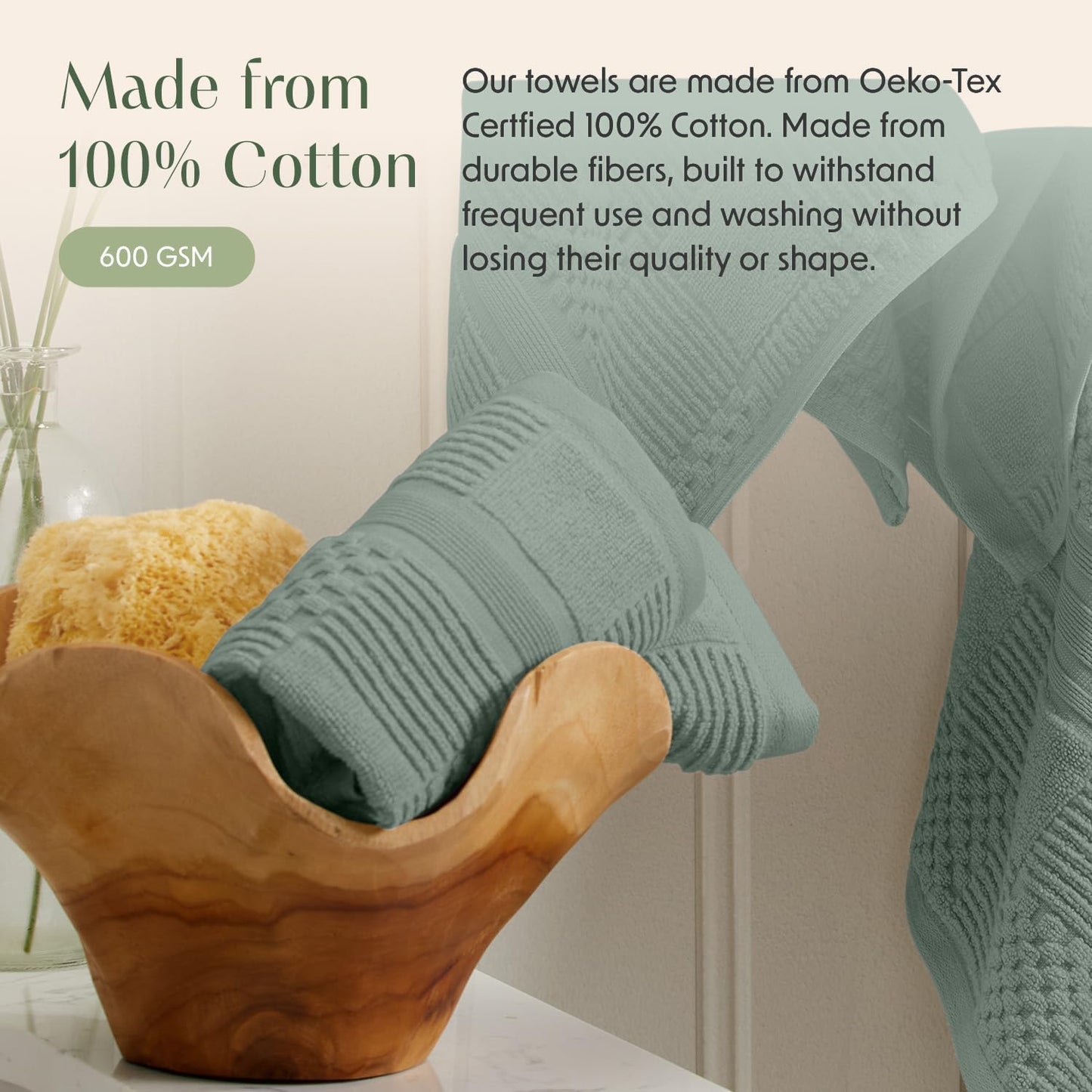 Springtree Home 100% Cotton Bathroom Towel Set | 6 Piece Set - Green Bath Towels | Geometric Textured Design | Absorbent & Quick-Dry | Oeko-TEX® Standard 100 Cotton | Myla Collection - Lily Pad Green