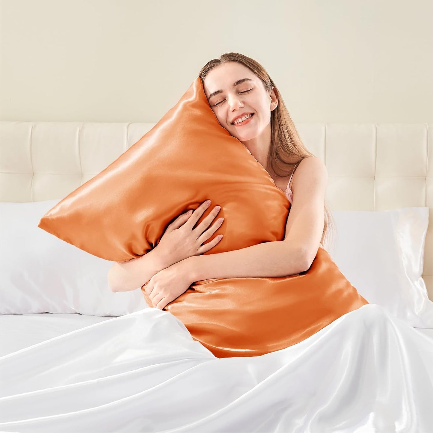 BEDELITE Satin Body Pillow Cover, Super Soft and Cooling Body Pillow Pillowcase for Hair and Skin, Breathable Silky Full Long Pillowcase Cover(20"x54", Burnt Orange)