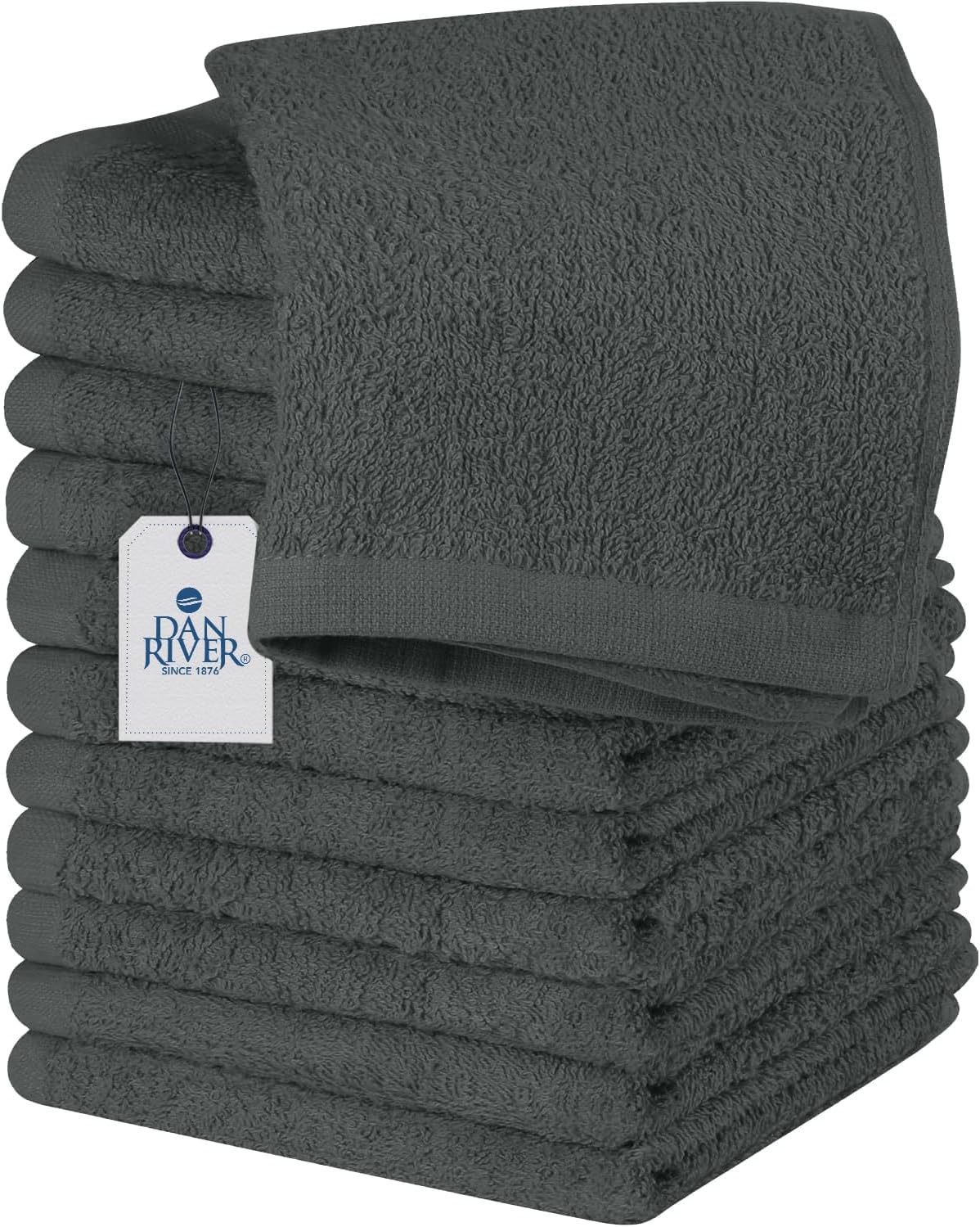 DAN RIVER 100% Cotton Wash Cloths 12 Pack [12x12] Soft & Absorbent face Towels for Bathroom, Gym, Hotels & Spa Perfect for Everyday Use Fingertip Towels, Gray