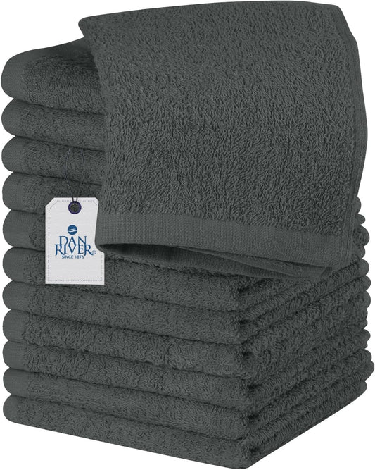 DAN RIVER 100% Cotton Wash Cloths 12 Pack [12x12] Soft & Absorbent face Towels for Bathroom, Gym, Hotels & Spa Perfect for Everyday Use Fingertip Towels, Gray