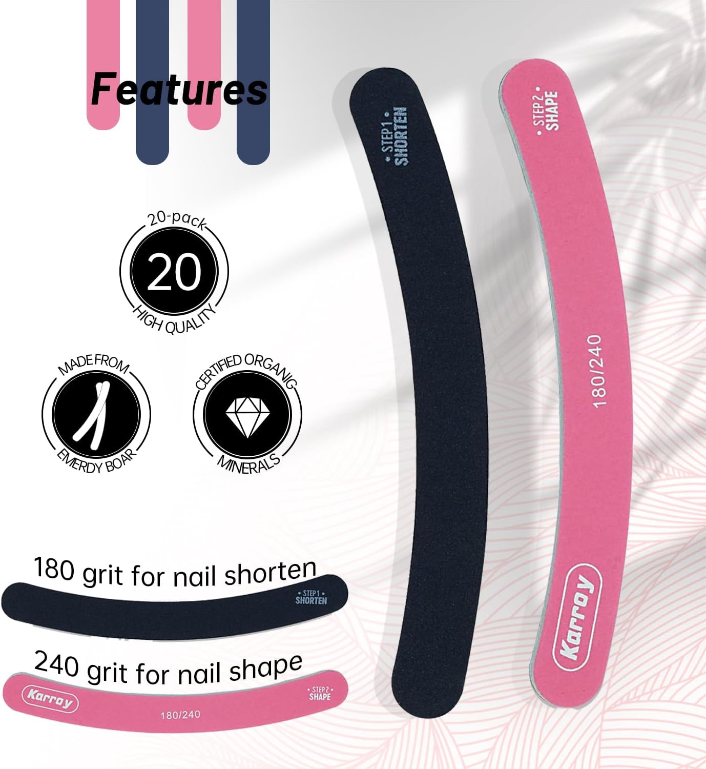 Nail File 20pcs Dual Sided Nail Files for Natural Nails Emery Boards Nail Filer for Acrylic Nail 180/240 Grit