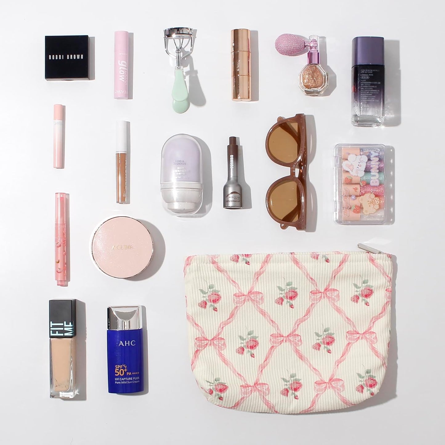 Cosmetic Bags for Women - Corduroy Cosmetic Bag Aesthetic Women Handbags Purses Smile Dots Makeup Organizer Storage Makeup Bag Girls Case Bags (Flowers-Pink)