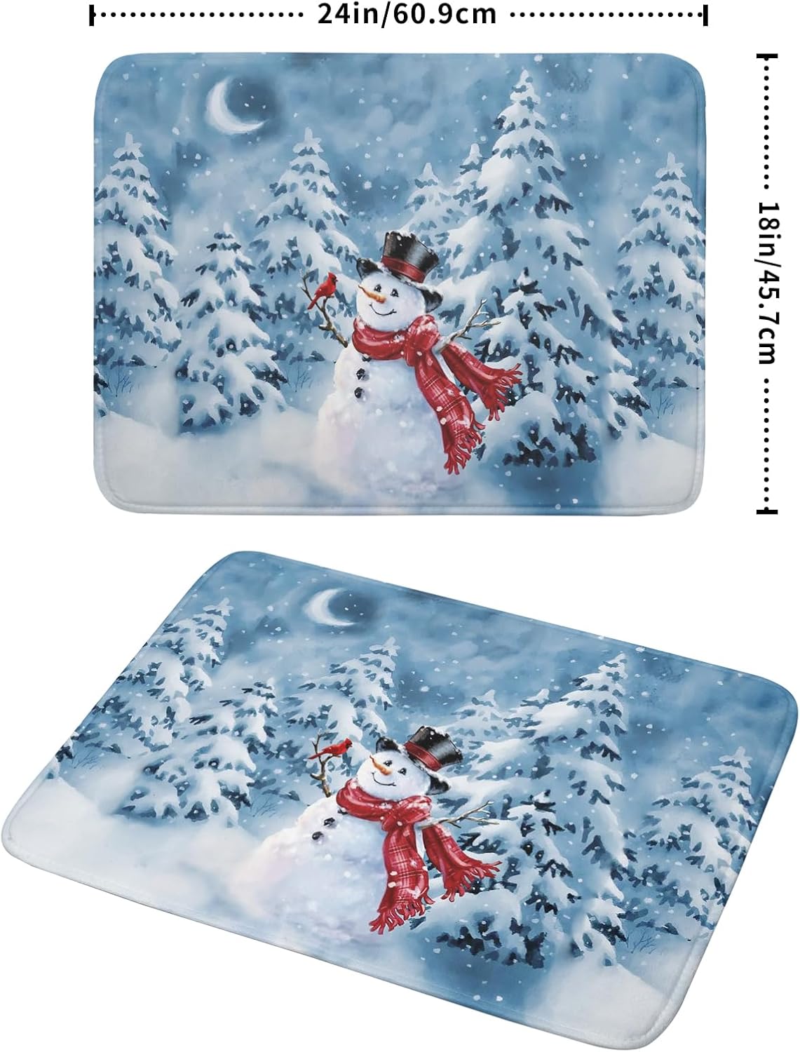 Blue Snowman Dish Drying Mat Winter Pine Tree Drainer Rack Mats 18x24 Inch Absorbent Fast Dry Dish Pad Protector Kitchen Counter Accessories