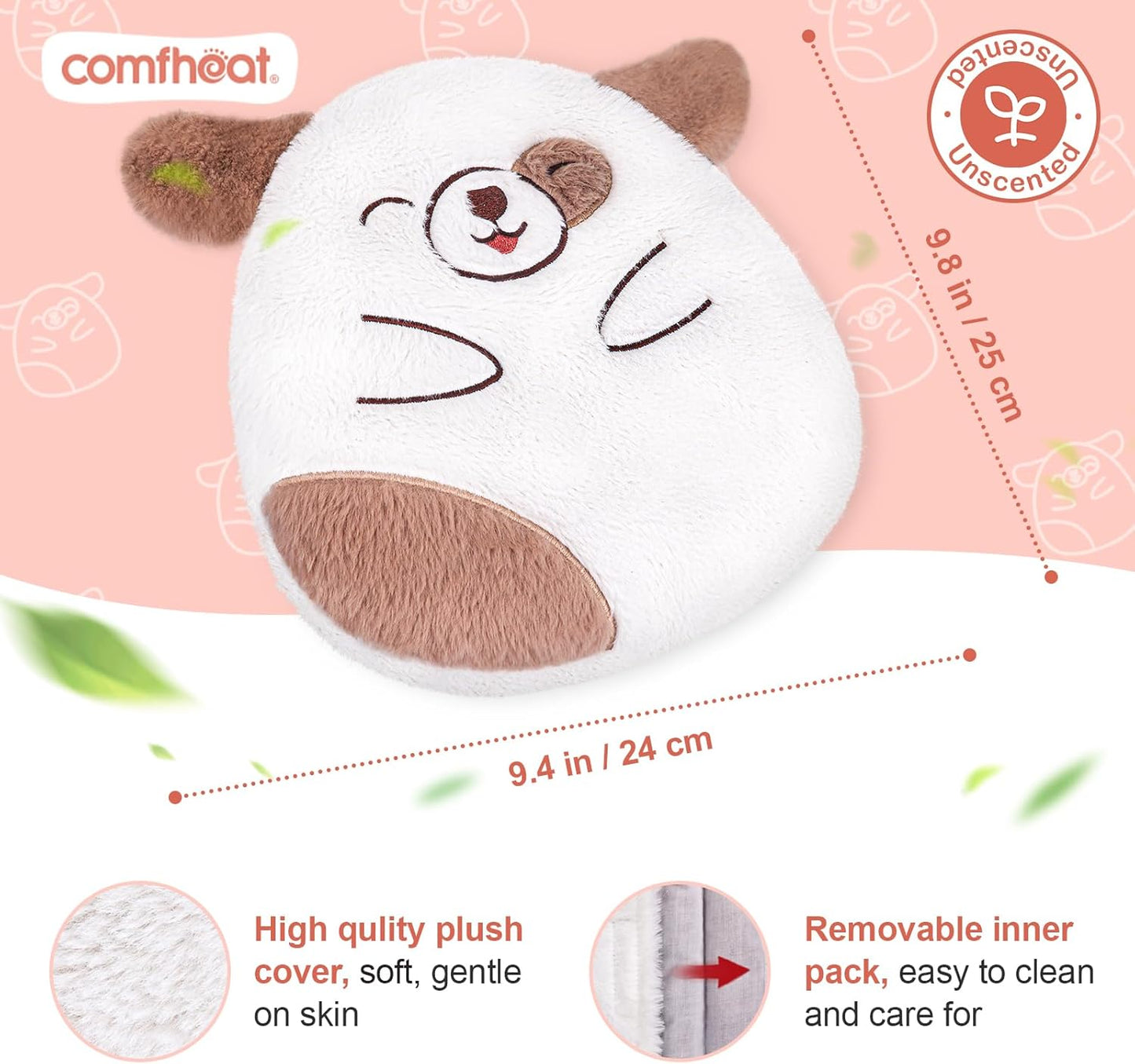 Cute Dog Microwave Heating Pad for Pain Relief, Unscented Microwavable Heating Pads Stuffed Animal for Cramps, Neck Shoulder, Muscles, Natural Heat Pack Moist Heat with Washable Cover