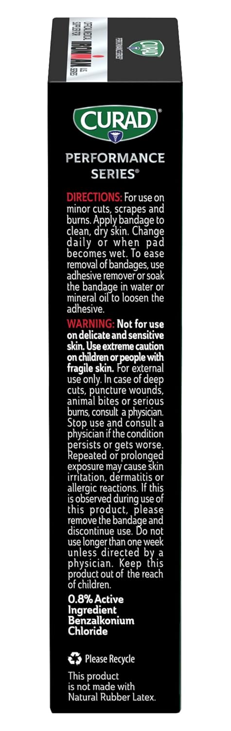CURAD Performance Series IRONMAN Antibacterial Bandages, Extreme Hold Adhesive Technology, Extra Large Flexible Fabric Bandages for Cuts, Scrapes, & Burns, Assorted Colors, 2 x 4 inches, Pack of 3