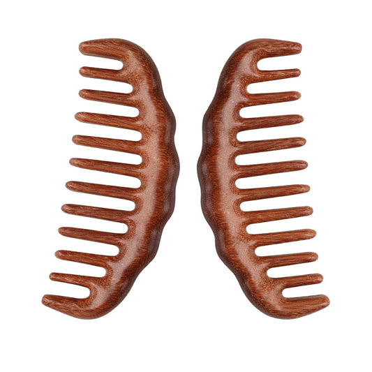 Wooden Hair Comb Set, birthing comb,Wide tooth massage combs, Brown, 2 Pack (One SizeA2)