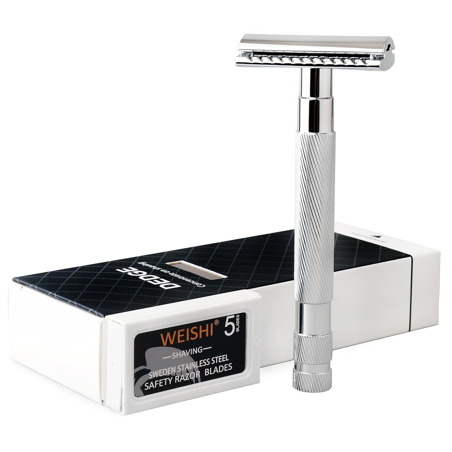 DEDGE Classic Double Edge Safety Razor Single Blade Razor For Men, Reusable Razor, with 5 Premium Razor Blades -Chrome