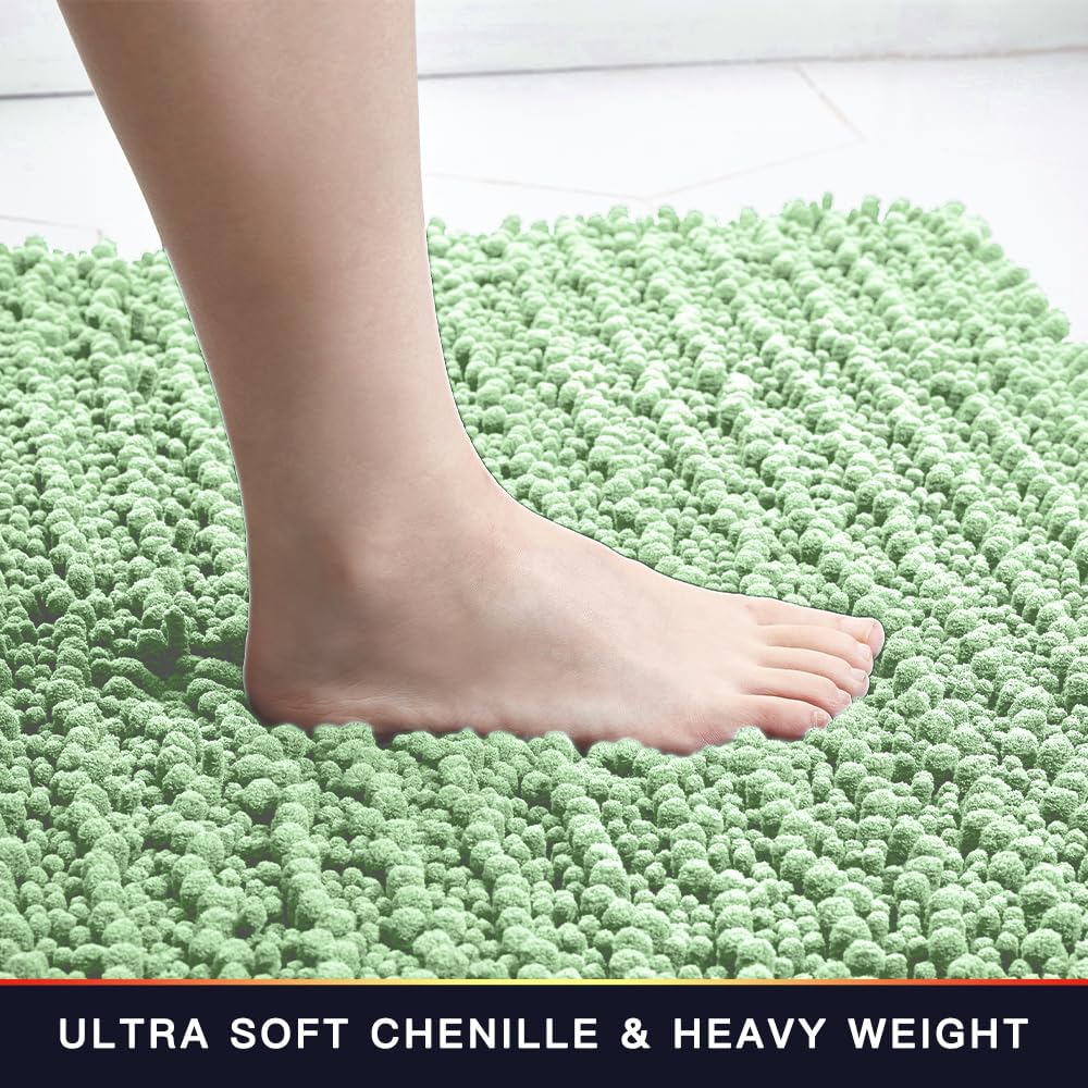 Walensee Large Bathroom Rug Non Slip Bath Mat (72x24 Inch Sage Green) Water Absorbent Super Soft Shaggy Chenille Machine Washable Dry Extra Thick Perfect Absorbant Best Plush Carpet for Shower Floor