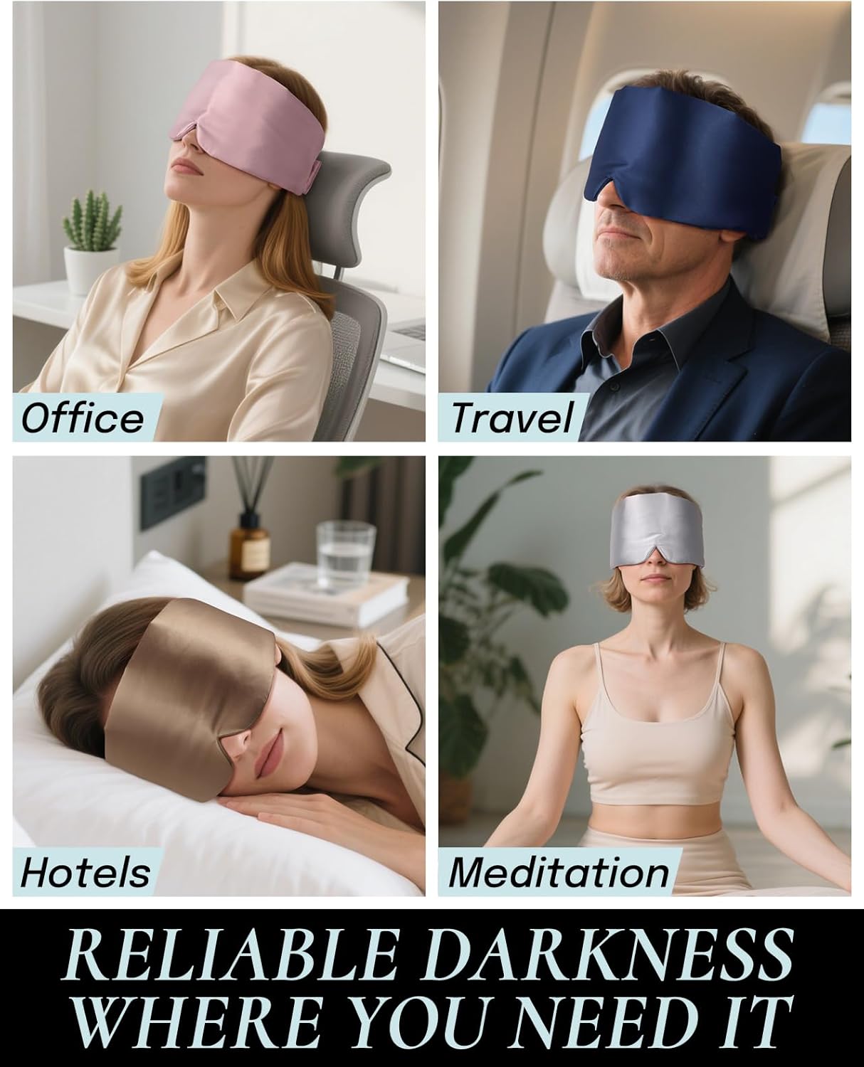 Zenssia Satin Sleep Mask for Women and Men, Lightweight Padded Eye Mask with Adjustable Strap, Comfort Blackout for Travel and Nap - Taupe