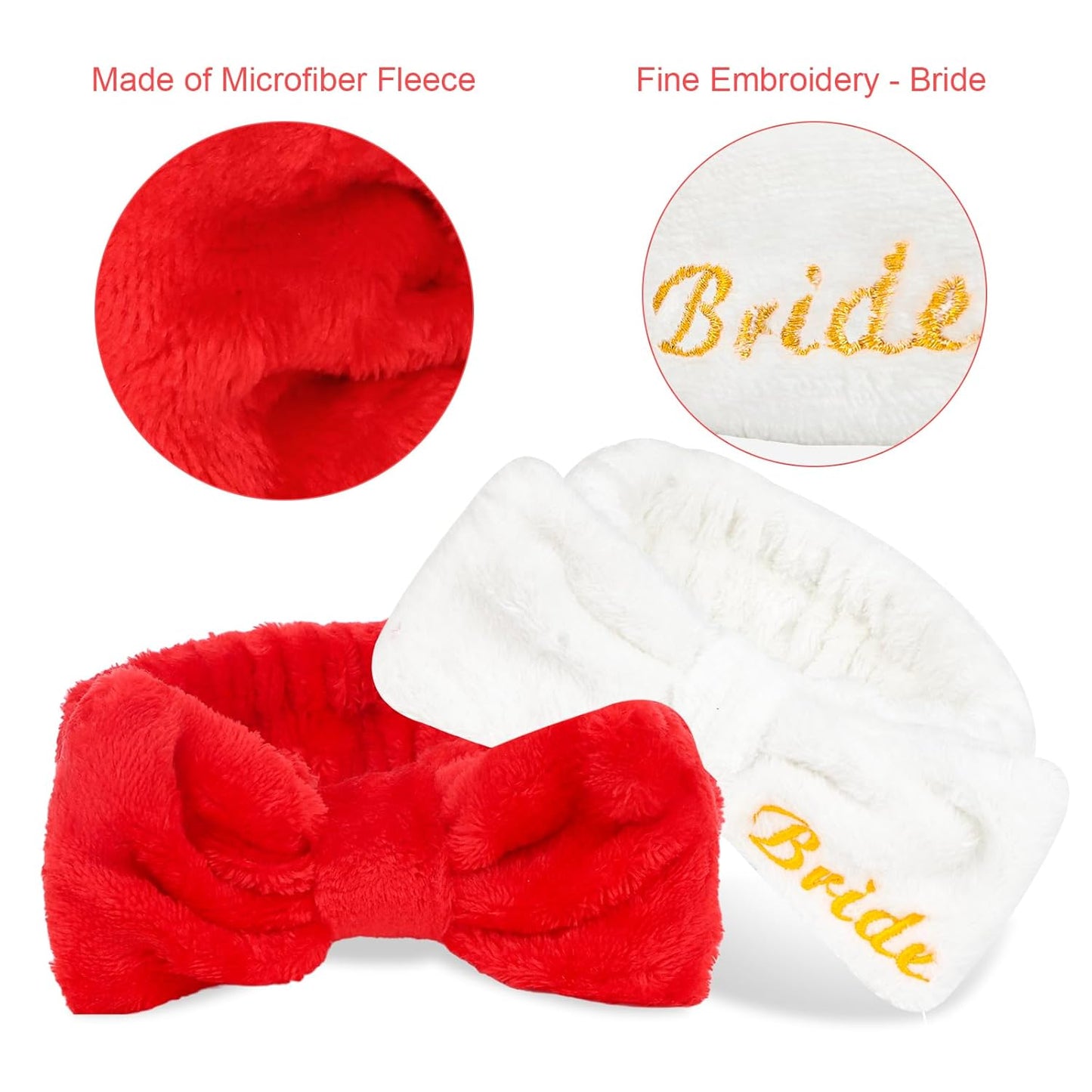 CIEHER Spa Headbands for Bachelorette Party Favors, 8 Pcs Red & White Spa Headbands for Bride & Bridesmaid, Bachelorette Gifts for Bride Skincare Makeup Hair Styling