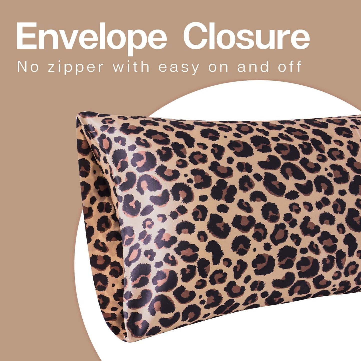 MR&HM Satin Body Pillow Cover, Soft and Breathable Body Pillow Case with Envelope Closure, Cooling and Silky Long Pillowcase for Hair and Skin,Grey (20x54, Brown Leopard)