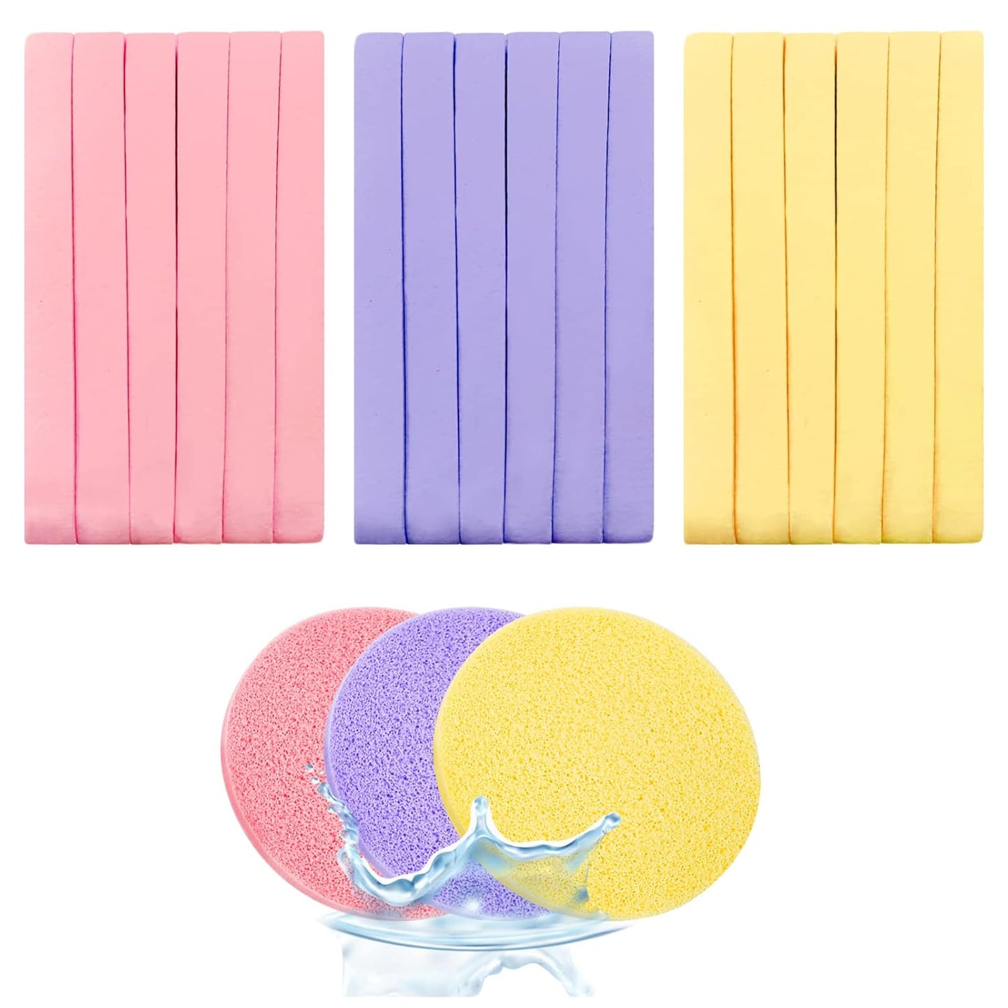 120 Pack Facial Sponge Compressed,Exfoliating Wash Round Face Sponge,Makeup Removal Sponge for Face Cleansing,Women,Girls(Yellow,Pink,Purple)