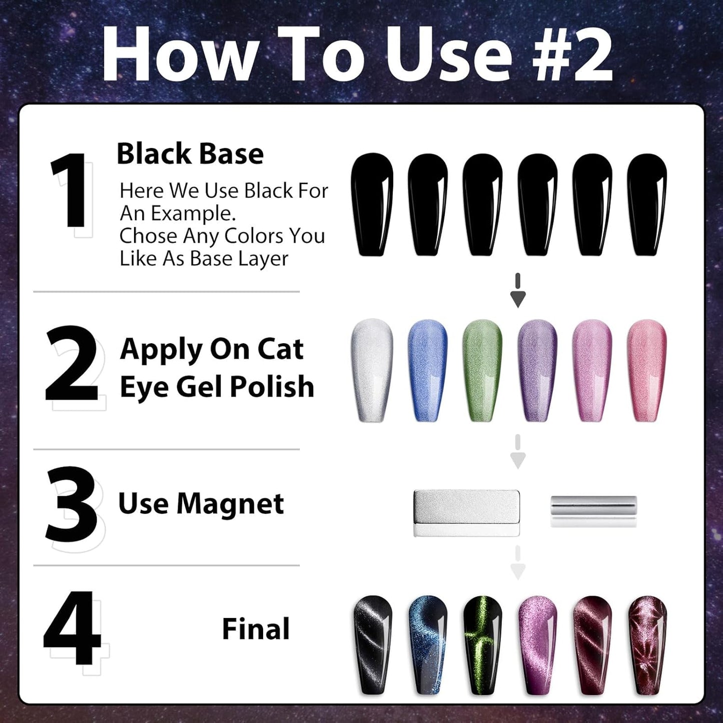 Clara Colors Cat Eye Gel Nail Polish Set of 6 Colors Magnetic Nail Polish Set Holographic Glitter 9D Galaxy Series Cat Eye Gel Polish Set with 1 Magnet Stick for Home DIY Soak Off UV LED