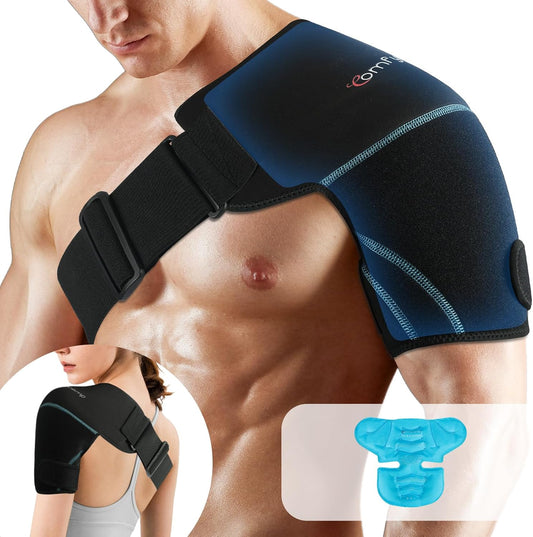 Comfytemp Shoulder Brace Ice Pack Wrap, FSA Eligible Items Only List, Gel Cold Compression Sleeve for Injuries Reusable Arm Rotator Cuff Pain Relief, Physical Therapy Recovery Gift Men Women Elderly