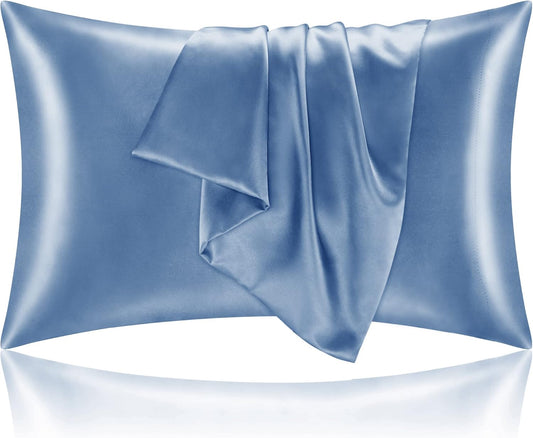BEDELITE Satin Pillowcase for Hair and Skin, Super Soft and Cooling Similar to Silk Pillow Cases 2 Pack with Envelope Closure, Gift for Women Men(20"x30" Queen Size, Airy Blue)