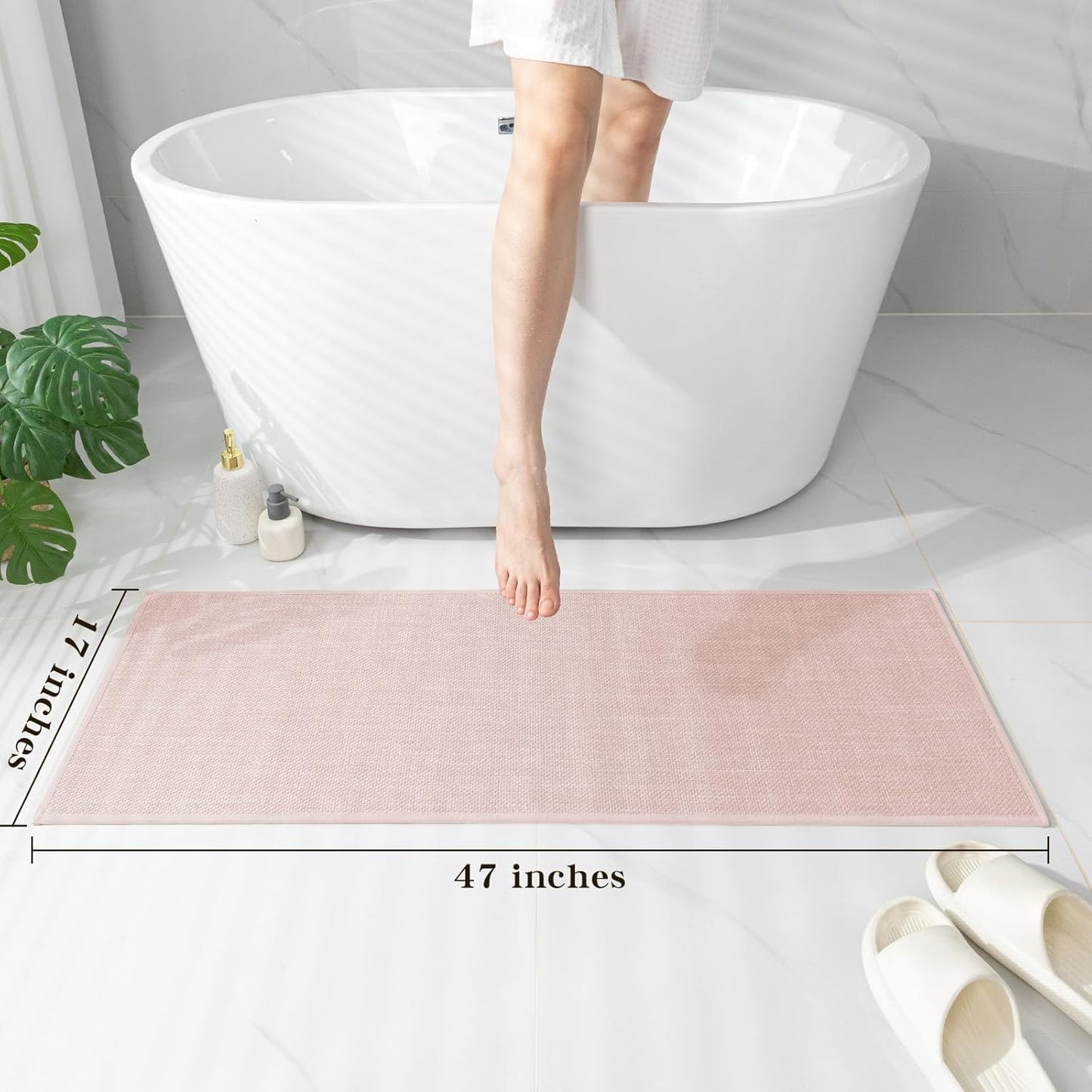 chakme Bathroom Rugs Mat 47x17, Ultra Thin Non Slip Bath Mat Runner Quick Dry Absorbent Bath Mat for Bathroom Floor, (Pink, 47"x17")