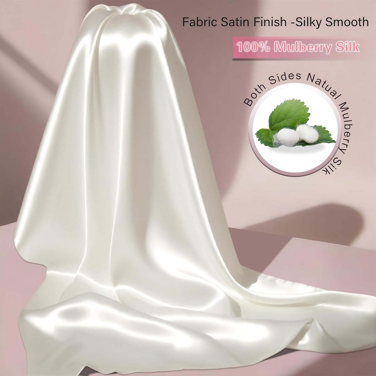 Mulberry Silk Pillow Cases with Zipper, Ultra Smooth Soft Breathable Cooling Pillow Cases for Hot Sleepers, Silk Satin Pillowcase for Hair and Skin, Gifts for Women (Ivory, Queen Size, 1 Pack)