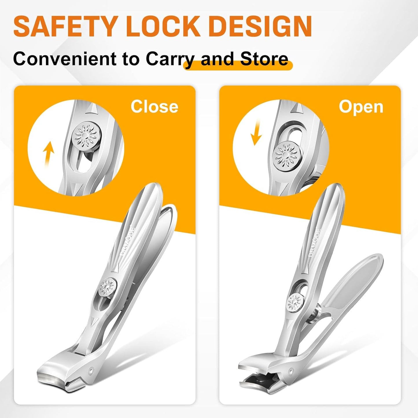 DRMODE Nail Clippers for Men Thick Nails, Angled Head Toe Nail Clippers for Thick Nails for Seniors, Wide Jaw Opening Toenail Clippers Heavy Duty Fingernail Clipper with Catcher Long Handle - Silver