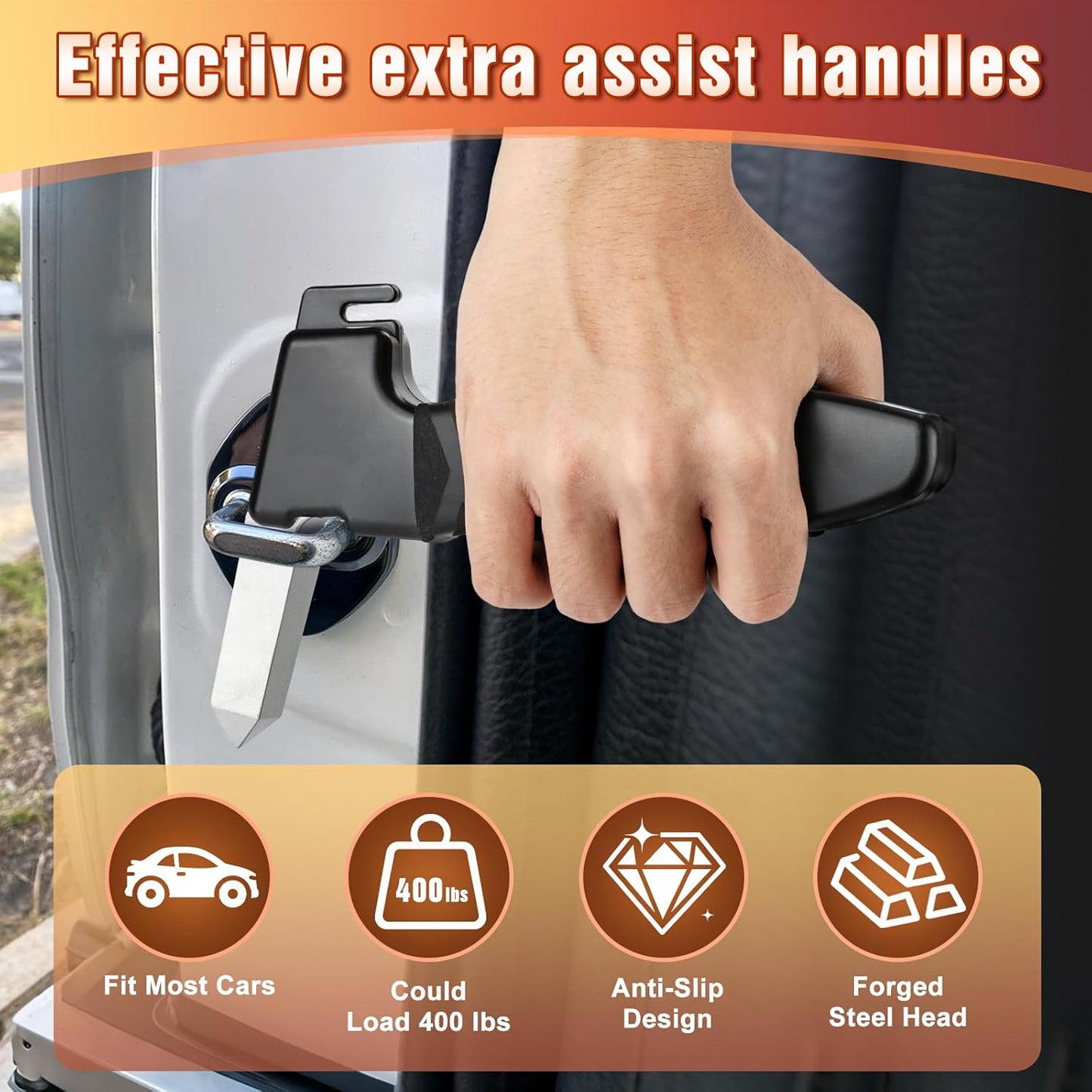 Car Door Handle for Elderly, 2-Pack Dual Side Mobility Aid - Vehicle Support Handle Assist for Seniors, Handicap Standing Safety Help