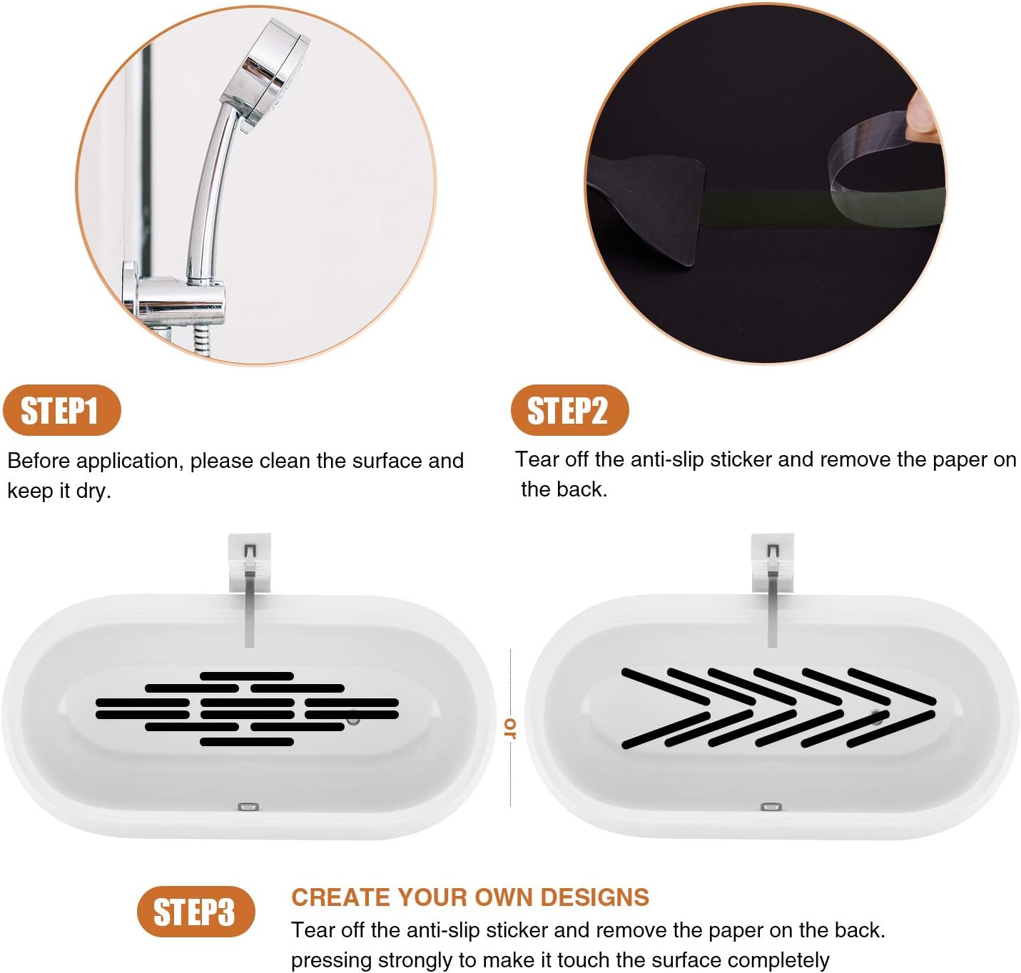 Non-Slip Bathtub Stickers 24 PCS Safety Bathroom Tubs Showers Treads Adhesive Decals Scraper (Black)