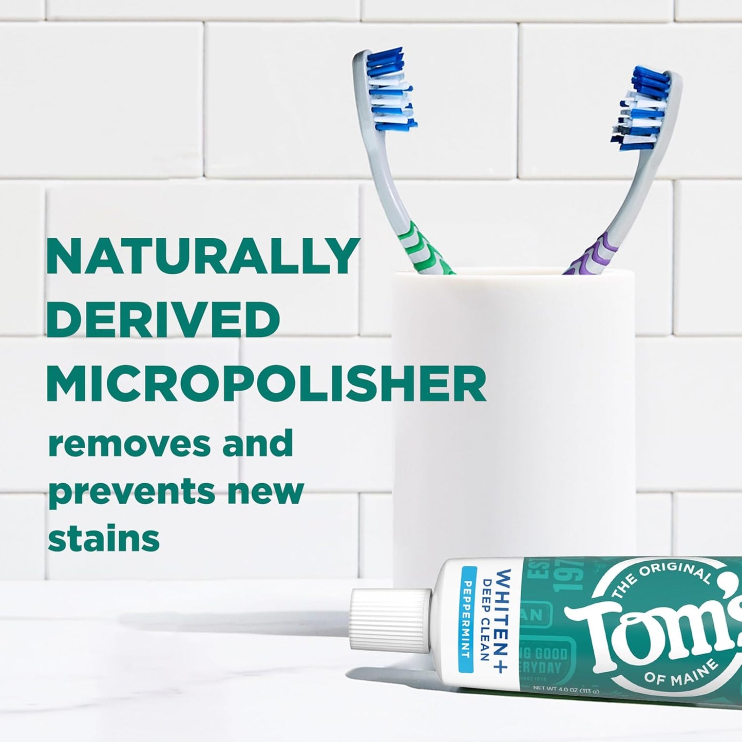 Tom's of Maine Whiten Plus Deep Clean Whitening Toothpaste, Natural Whitening Toothpaste with Plant-Based Cleansers, Enamel Safe, Whitens Without Causing Sensitivity, Peppermint, 4.0 oz (Pack of 3)