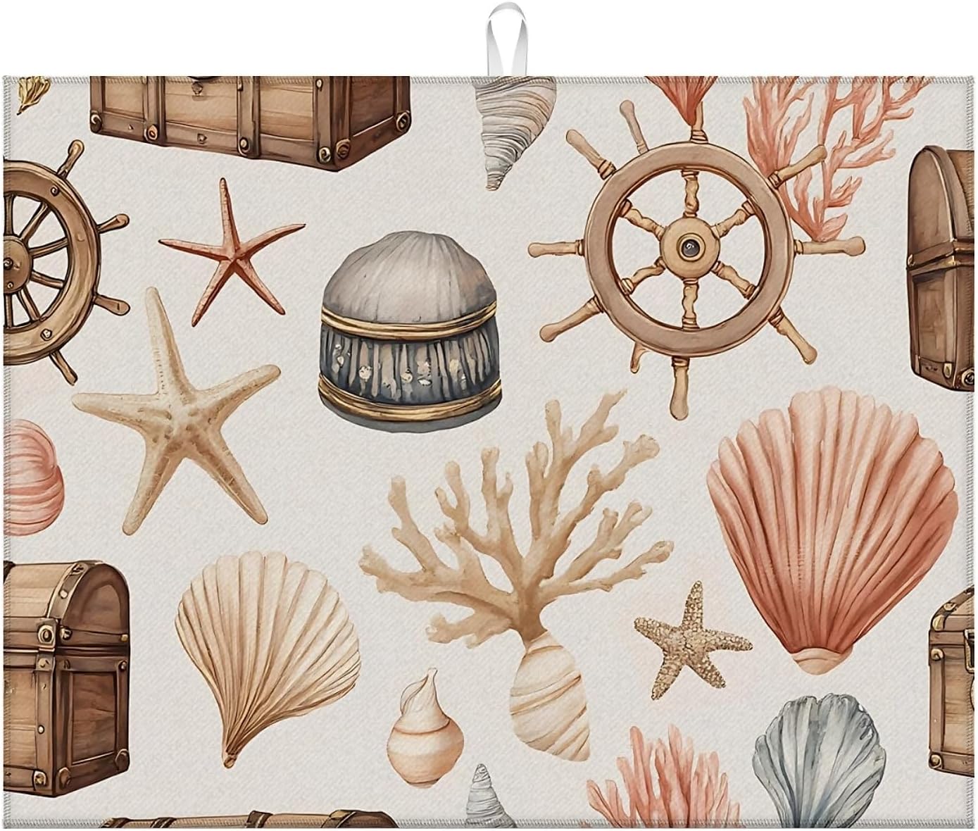 Dish Drying Mat For Kitchen Counter, Seashells Starfish Coastal Microfiber Absorbent Dish Drainer Rack Pad Reusable Large 18x24in Drying Mat