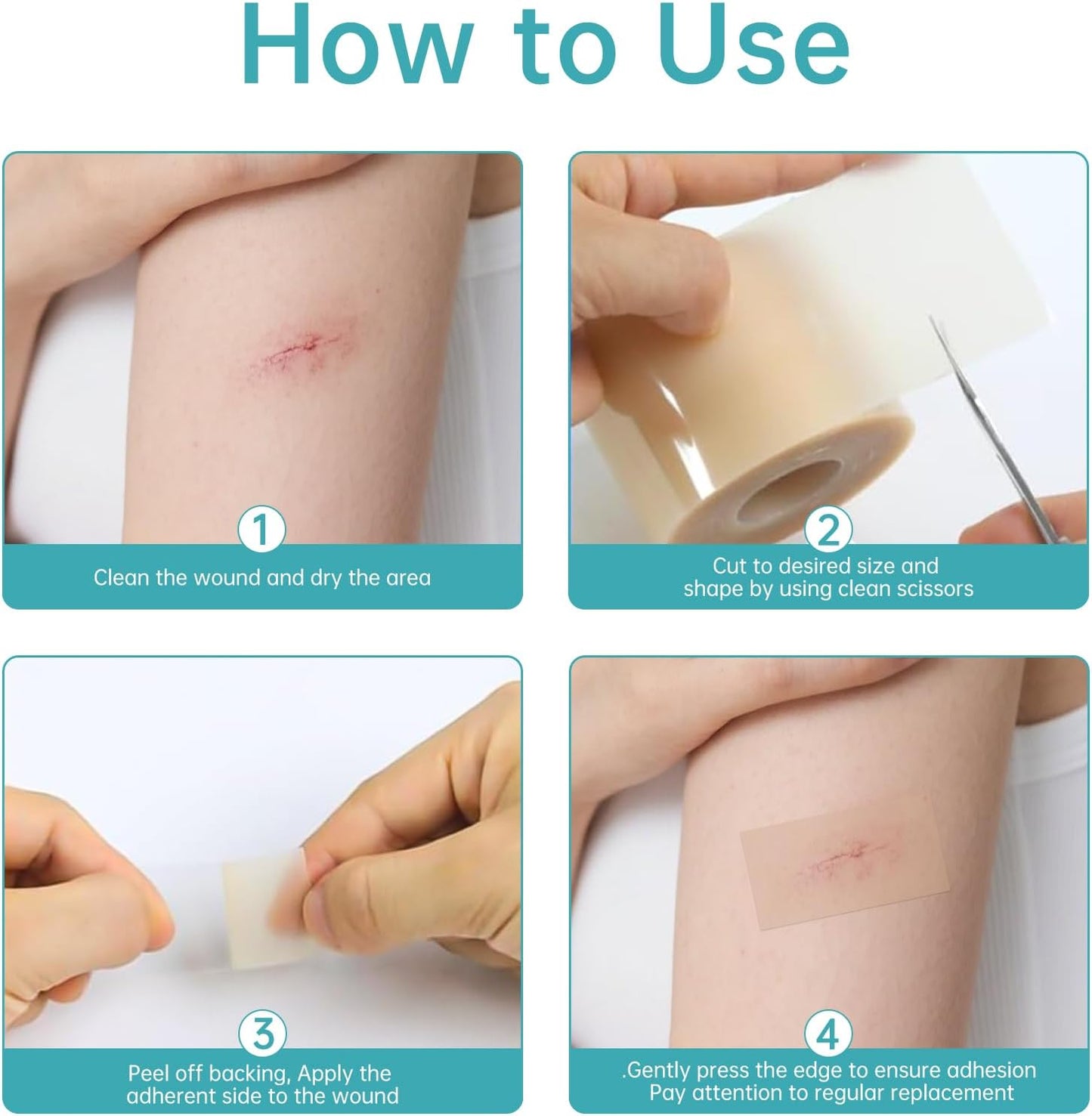 Hydrocolloid Roll for Wound Care ‌Edge-Peel with Edges,（2in*10ft） Cut-to-Size Extra Large Hydrocolloid Patch Bandages with Self-Adhesive, Ultra Absorbent, Flexible Waterproof, First Aid Kit Essential