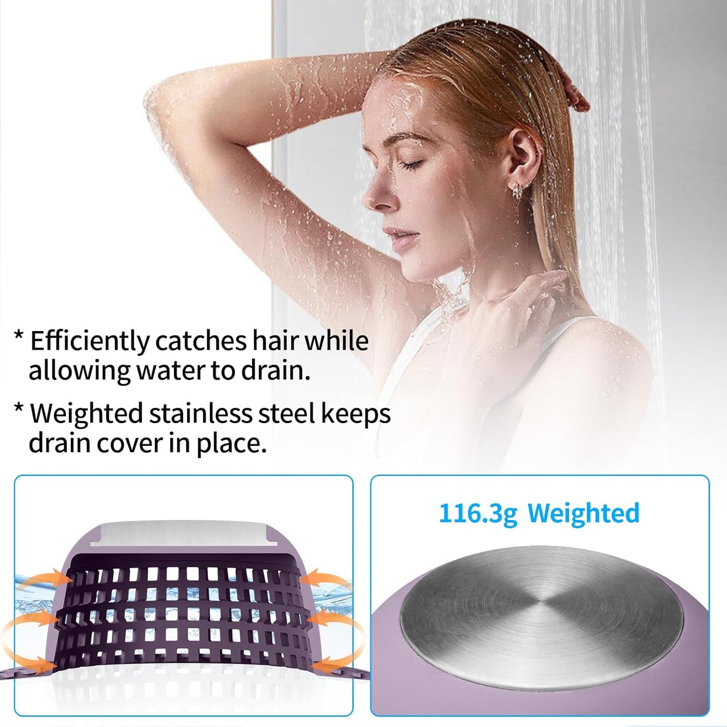 Shower Drain Hair Catcher, Bathtub Drain Cover Foldable Silicone Shower & Tub Protector for Pop-Up & Regular Drains